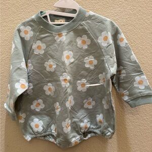 Floral Baby Romper in Green and White